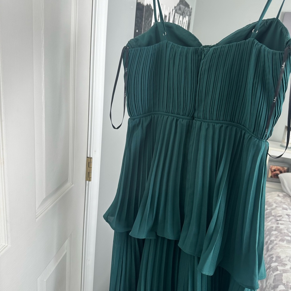 Lulu's Strapless Teal Pleated Dress